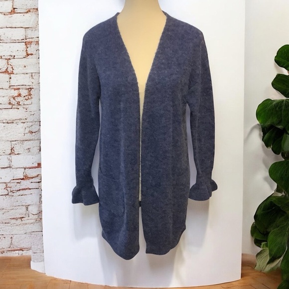 Kaffe Sweaters - KAFFE HELLEN AYA BLUE WOOL/ MOHAIR BLEND LONG SLEEVE OPEN CARDIGAN/ Size S